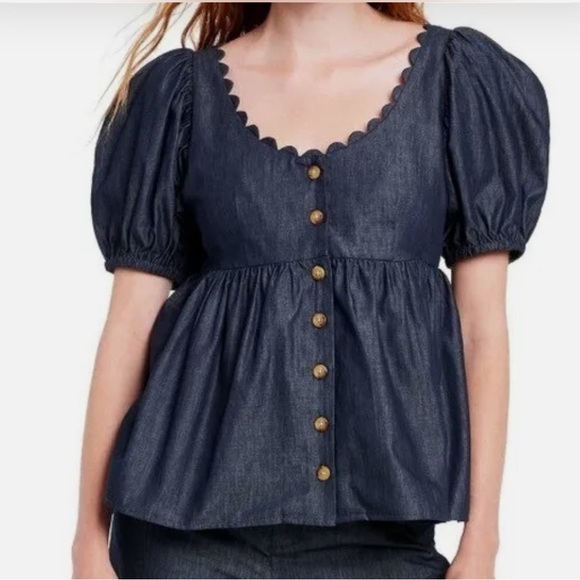 Kika Vargas x Target Women’s Dark Chambray Button Up Baby Doll Puff Sleeve Top M - Picture 2 of 11